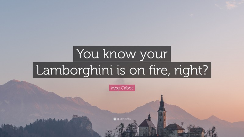 Meg Cabot Quote: “You know your Lamborghini is on fire, right?”