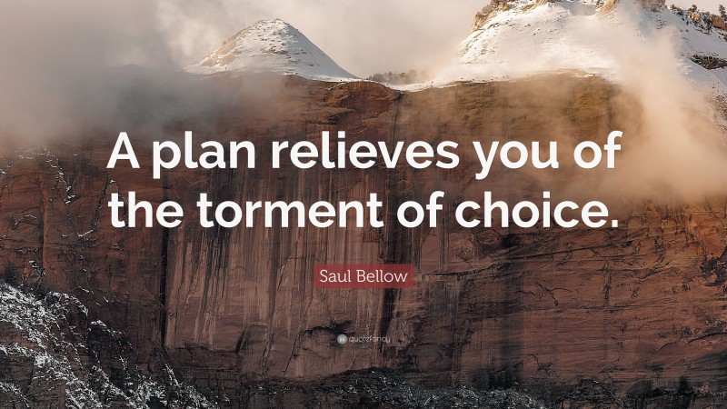 Saul Bellow Quote: “A plan relieves you of the torment of choice.”