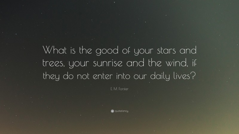 E. M. Forster Quote: “What is the good of your stars and trees, your sunrise and the wind, if they do not enter into our daily lives?”