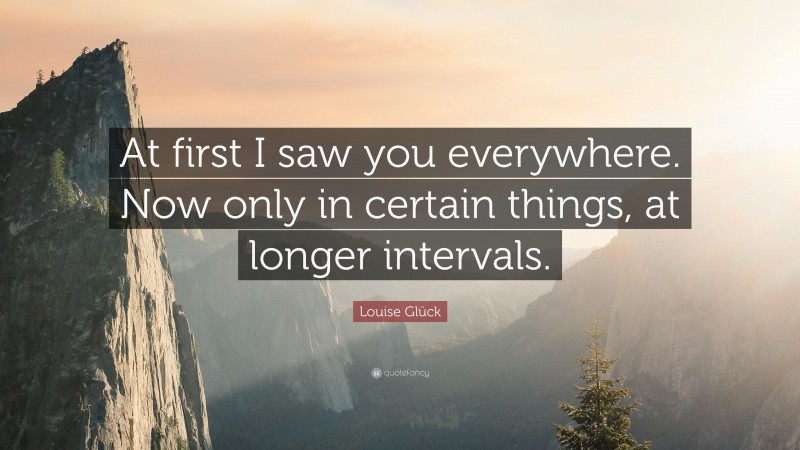 Louise Glück Quote: “At first I saw you everywhere. Now only in certain things, at longer intervals.”