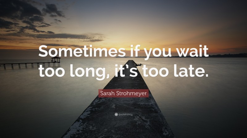 Sarah Strohmeyer Quote: “Sometimes if you wait too long, it’s too late.”