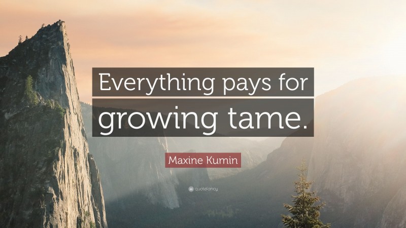 Maxine Kumin Quote: “Everything pays for growing tame.”