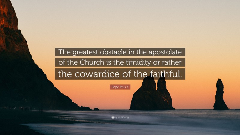 Pope Pius X Quote: “The greatest obstacle in the apostolate of the Church is the timidity or rather the cowardice of the faithful.”