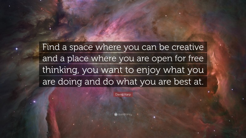 David Karp Quote: “Find a space where you can be creative and a place where you are open for free thinking, you want to enjoy what you are doing and do what you are best at.”