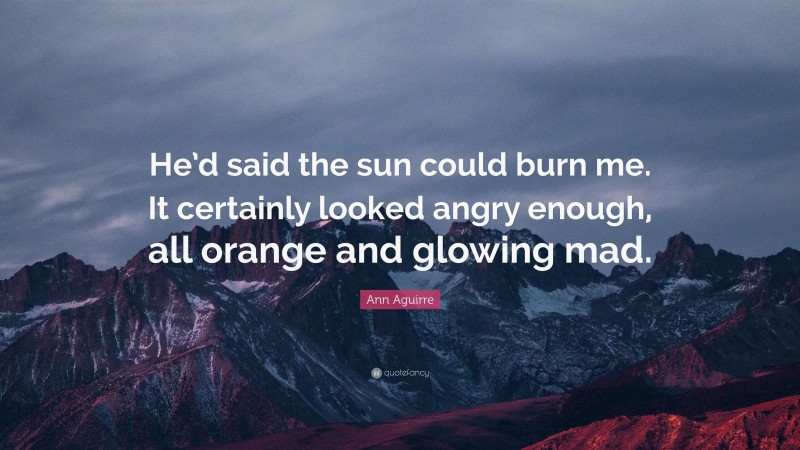 Ann Aguirre Quote: “He’d said the sun could burn me. It certainly looked angry enough, all orange and glowing mad.”