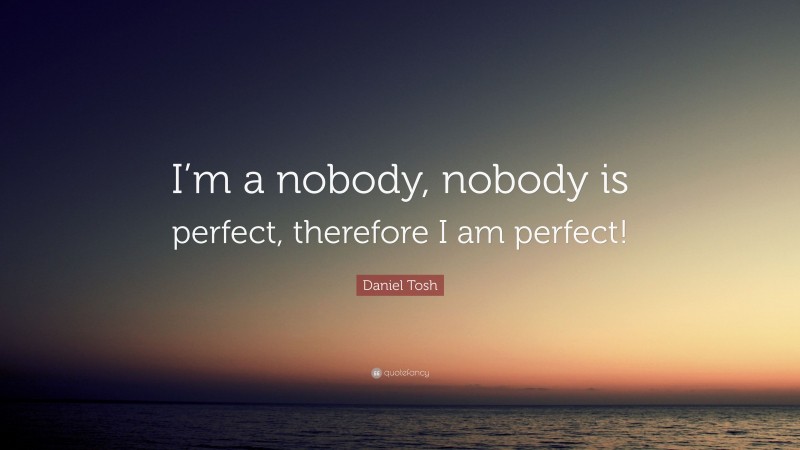 Daniel Tosh Quote: “I’m a nobody, nobody is perfect, therefore I am perfect!”