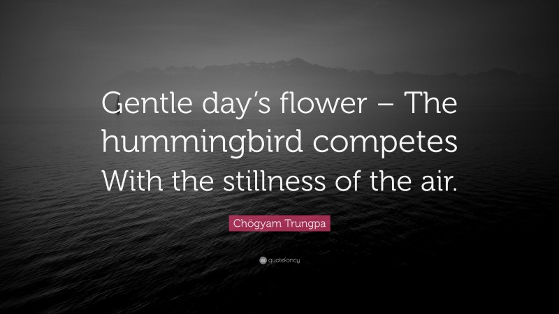 Chögyam Trungpa Quote: “Gentle day’s flower – The hummingbird competes With the stillness of the air.”
