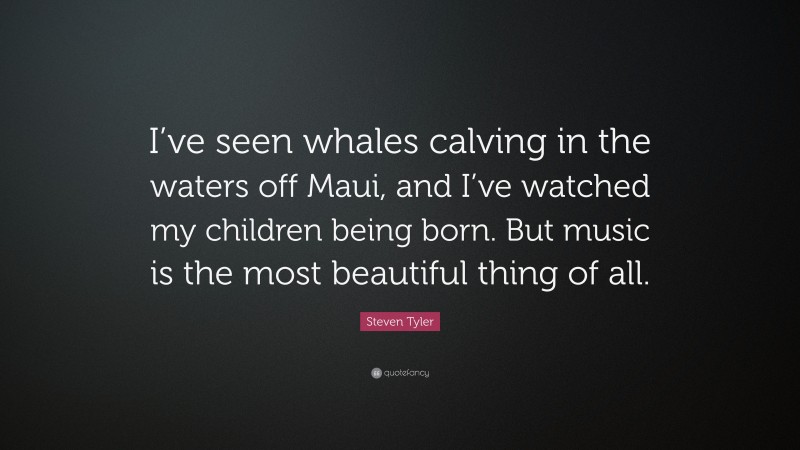 Steven Tyler Quote: “I’ve seen whales calving in the waters off Maui, and I’ve watched my children being born. But music is the most beautiful thing of all.”