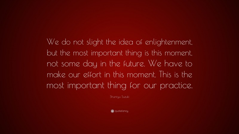 Shunryu Suzuki Quote: “We do not slight the idea of enlightenment, but the most important thing is this moment, not some day in the future. We have to make our effort in this moment. This is the most important thing for our practice.”