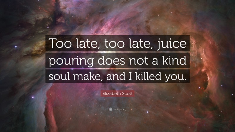 Elizabeth Scott Quote: “Too late, too late, juice pouring does not a kind soul make, and I killed you.”