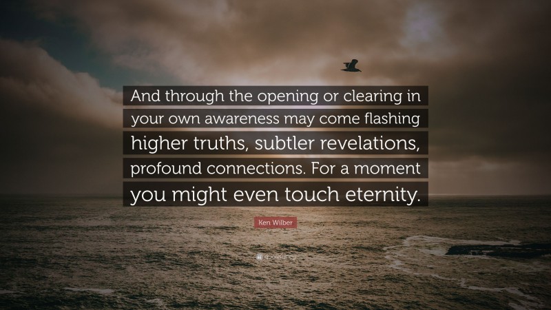 Ken Wilber Quote: “And through the opening or clearing in your own awareness may come flashing higher truths, subtler revelations, profound connections. For a moment you might even touch eternity.”