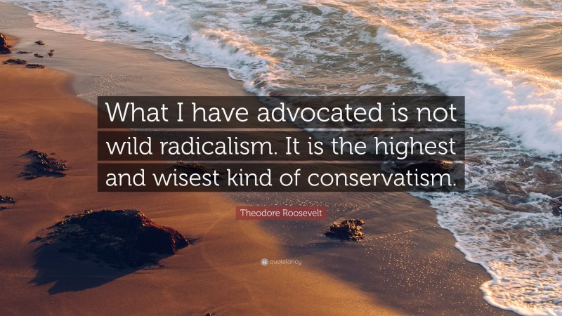 Theodore Roosevelt Quote: “What I have advocated is not wild radicalism. It is the highest and wisest kind of conservatism.”