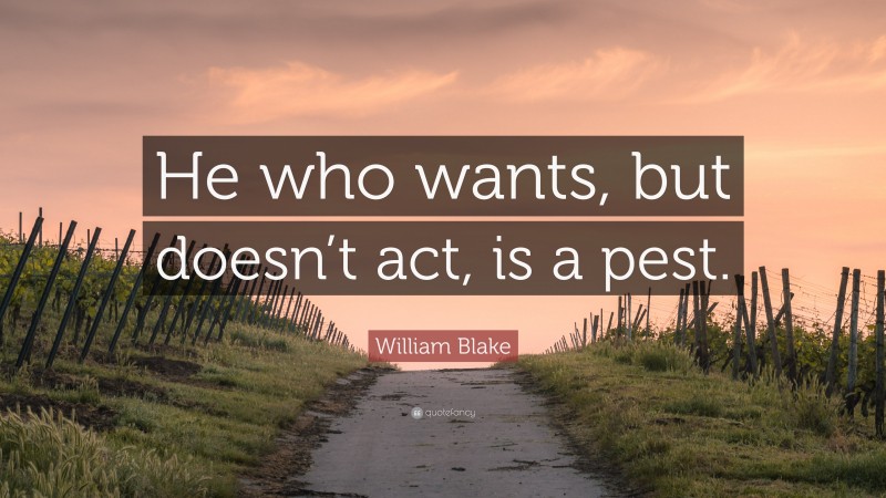 William Blake Quote: “He who wants, but doesn’t act, is a pest.”