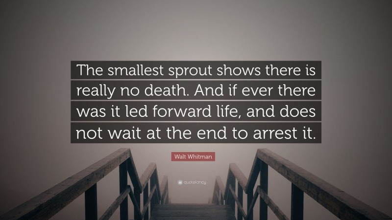 Walt Whitman Quote: “The smallest sprout shows there is really no death. And if ever there was it led forward life, and does not wait at the end to arrest it.”