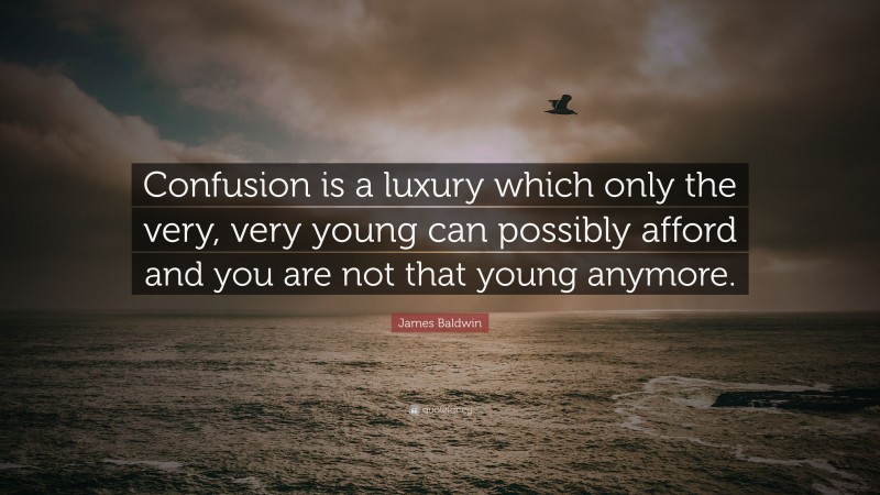 James Baldwin Quote: “Confusion is a luxury which only the very, very young can possibly afford and you are not that young anymore.”