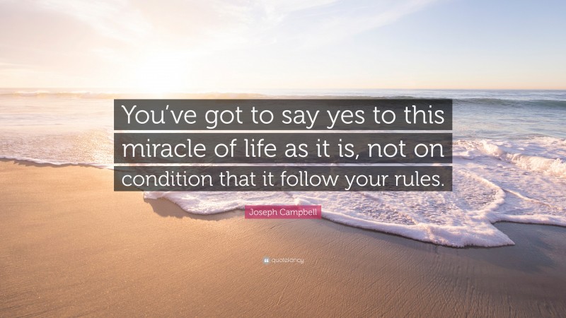 Joseph Campbell Quote: “You’ve got to say yes to this miracle of life as it is, not on condition that it follow your rules.”