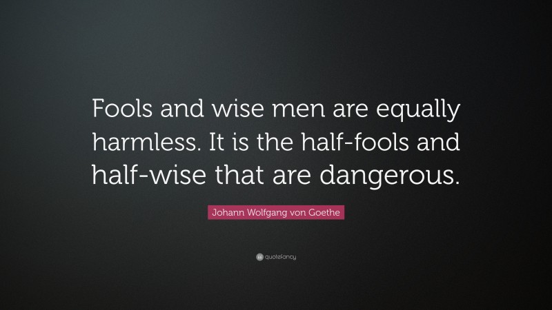 Johann Wolfgang von Goethe Quote: “Fools and wise men are equally harmless. It is the half-fools and half-wise that are dangerous.”