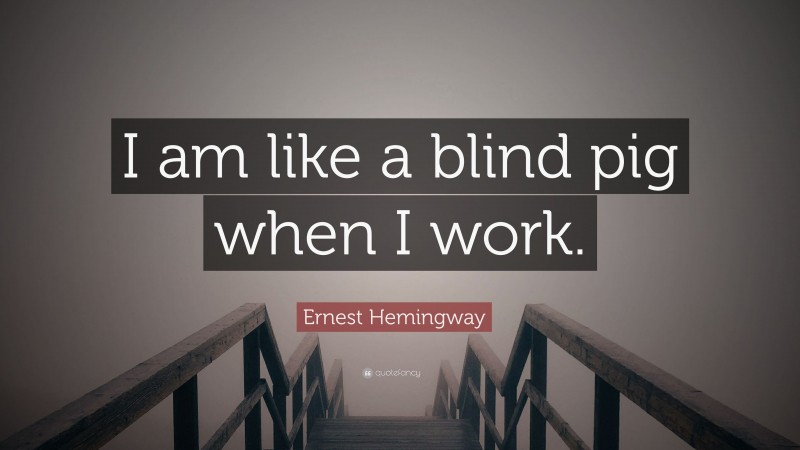 Ernest Hemingway Quote: “I am like a blind pig when I work.”