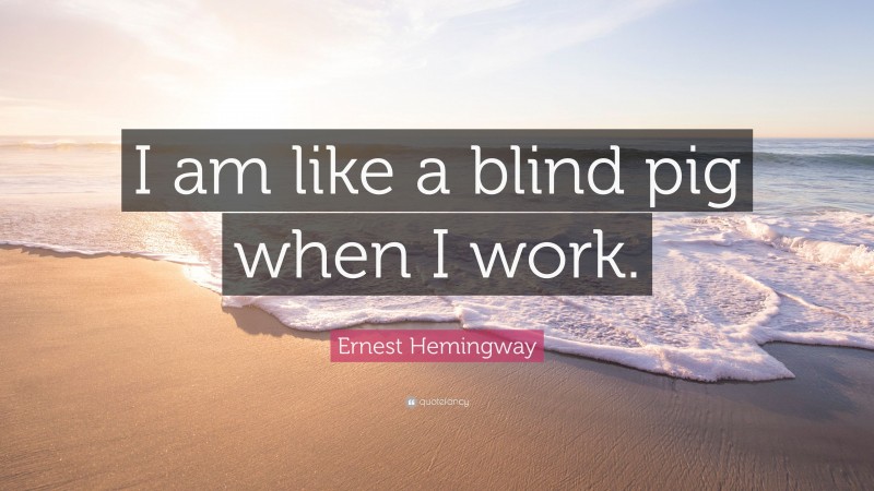 Ernest Hemingway Quote: “I am like a blind pig when I work.”