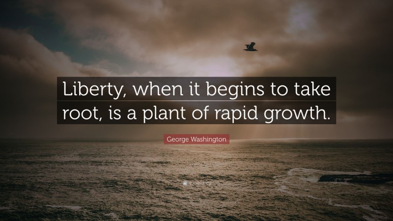 George Washington Quote: “Liberty, when it begins to take root, is a plant of rapid growth.”