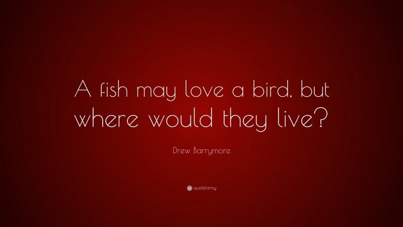 Drew Barrymore Quote: “A fish may love a bird, but where would they live?”