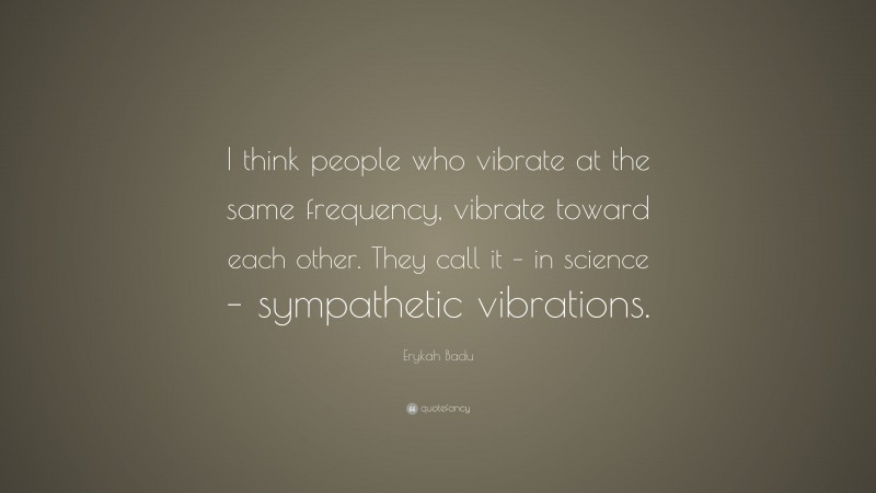 Erykah Badu Quote: “I think people who vibrate at the same frequency, vibrate toward each other. They call it – in science – sympathetic vibrations.”