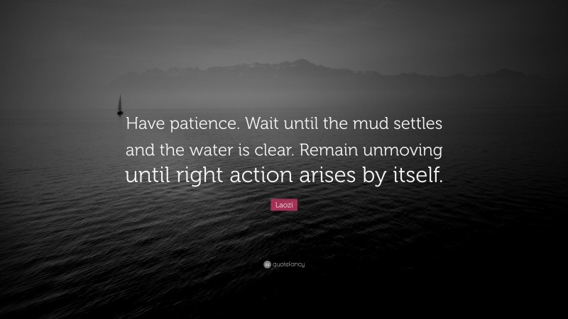 Laozi Quote: “Have patience. Wait until the mud settles and the water is clear. Remain unmoving until right action arises by itself.”