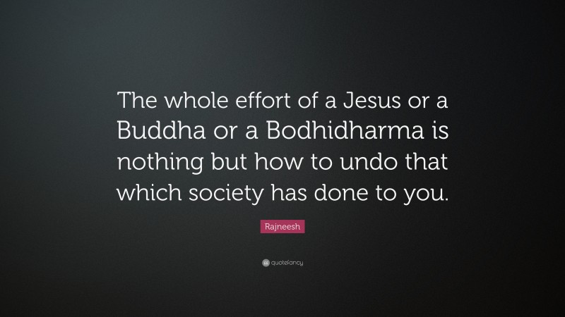 Rajneesh Quote: “The whole effort of a Jesus or a Buddha or a Bodhidharma is nothing but how to undo that which society has done to you.”