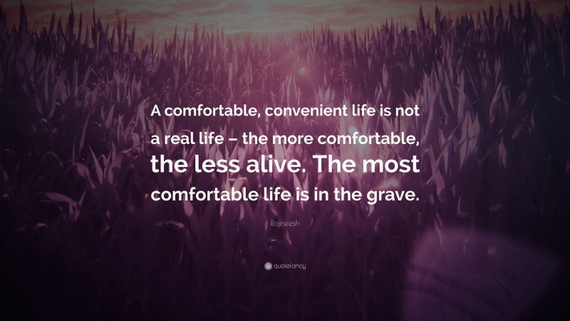 Rajneesh Quote: “A comfortable, convenient life is not a real life – the more comfortable, the less alive. The most comfortable life is in the grave.”