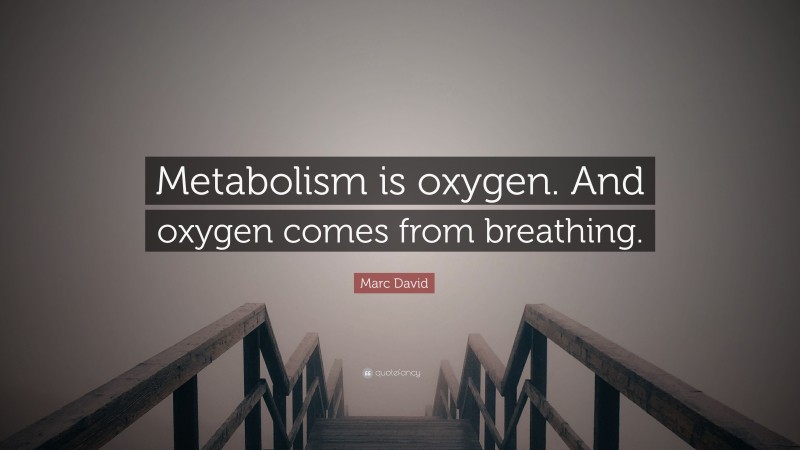 Marc David Quote: “Metabolism is oxygen. And oxygen comes from breathing.”