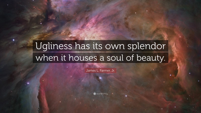 James L. Farmer, Jr. Quote: “Ugliness has its own splendor when it houses a soul of beauty.”