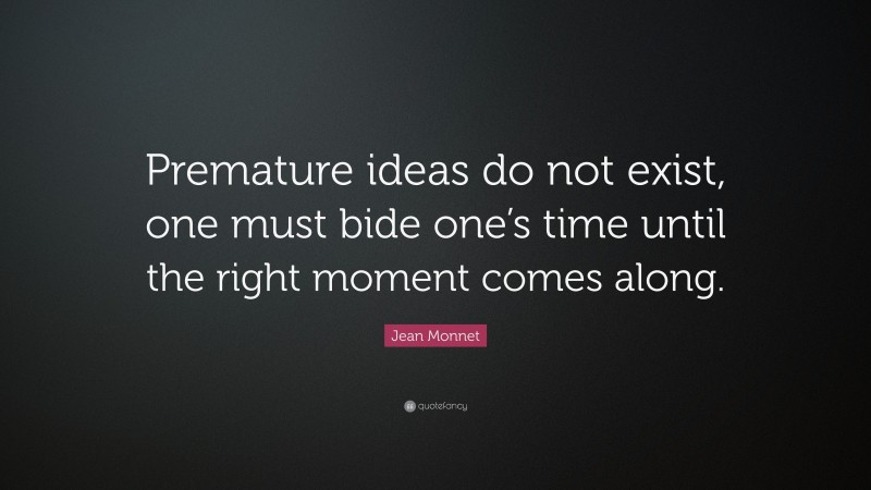 Jean Monnet Quote: “Premature ideas do not exist, one must bide one’s time until the right moment comes along.”