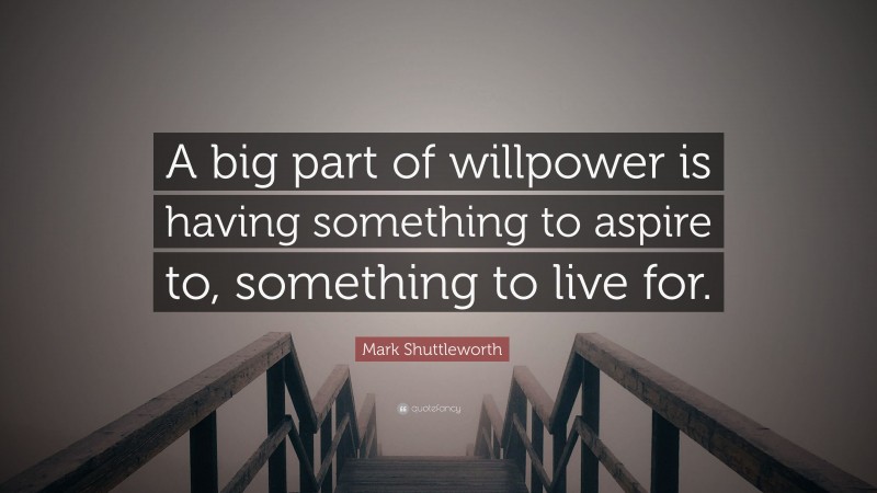Mark Shuttleworth Quote: “A big part of willpower is having something to aspire to, something to live for.”