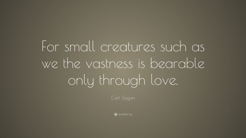 Carl Sagan Quote: “For small creatures such as we the vastness is bearable only through love.”