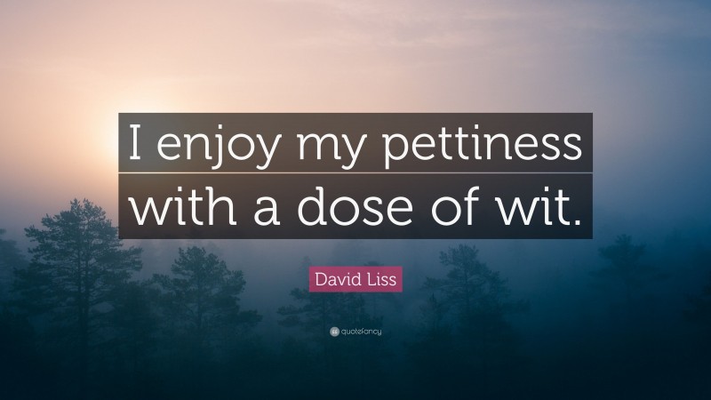 David Liss Quote: “I enjoy my pettiness with a dose of wit.”