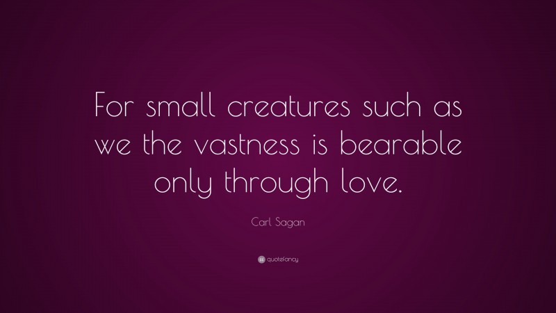Carl Sagan Quote: “For small creatures such as we the vastness is bearable only through love.”
