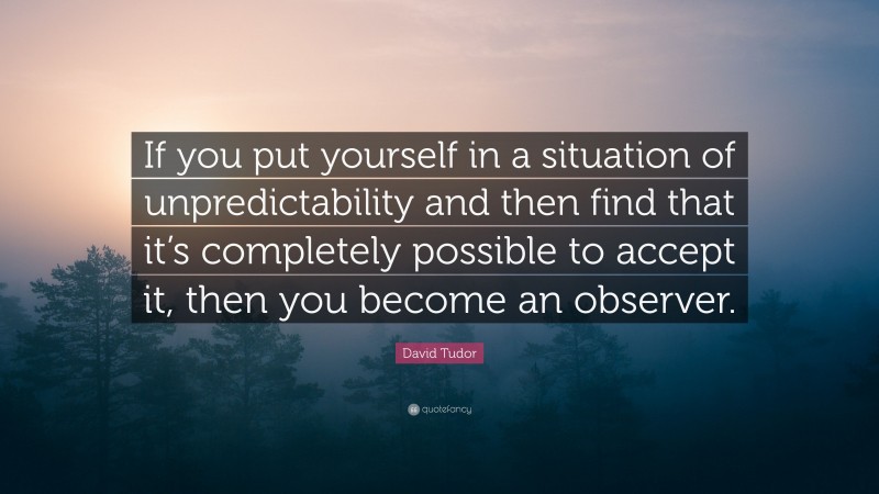 David Tudor Quote: “If you put yourself in a situation of unpredictability and then find that it’s completely possible to accept it, then you become an observer.”
