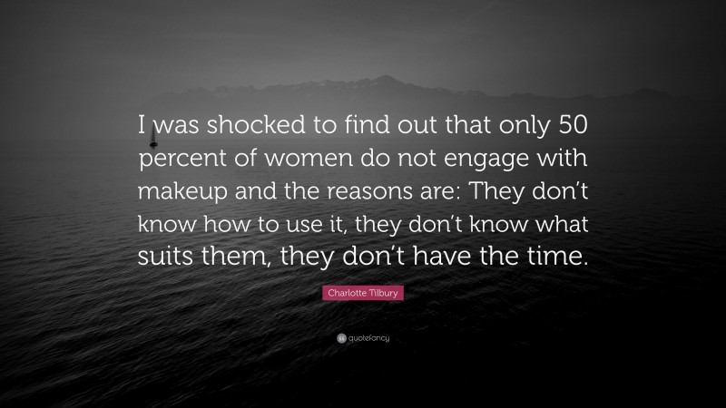 Charlotte Tilbury Quote: “I was shocked to find out that only 50 percent of women do not engage with makeup and the reasons are: They don’t know how to use it, they don’t know what suits them, they don’t have the time.”