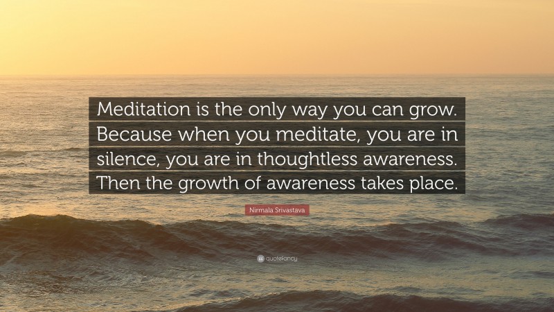 Nirmala Srivastava Quote: “Meditation is the only way you can grow. Because when you meditate, you are in silence, you are in thoughtless awareness. Then the growth of awareness takes place.”