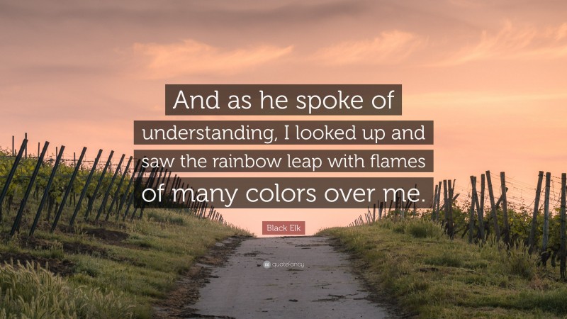 Black Elk Quote: “And as he spoke of understanding, I looked up and saw the rainbow leap with flames of many colors over me.”
