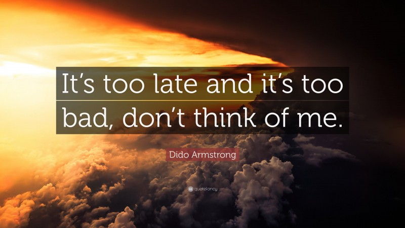 Dido Armstrong Quote: “It’s too late and it’s too bad, don’t think of me.”