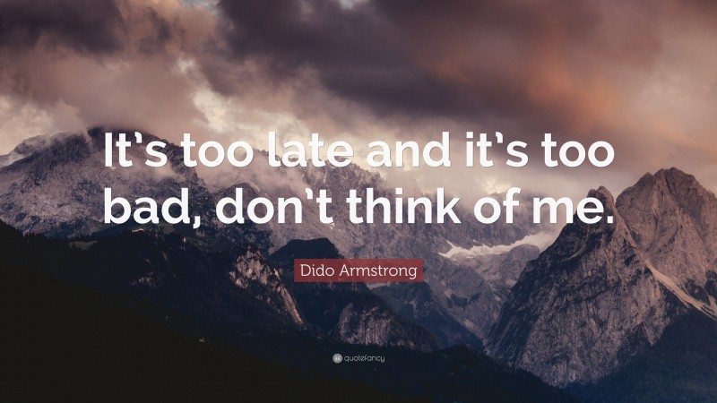 Dido Armstrong Quote: “It’s too late and it’s too bad, don’t think of me.”