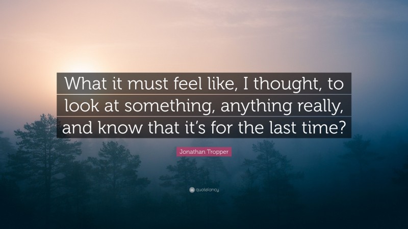 Jonathan Tropper Quote: “What it must feel like, I thought, to look at something, anything really, and know that it’s for the last time?”