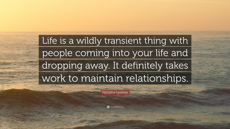 Natasha Lyonne Quote: “Life is a wildly transient thing with people coming into your life and dropping away. It definitely takes work to maintain relationships.”