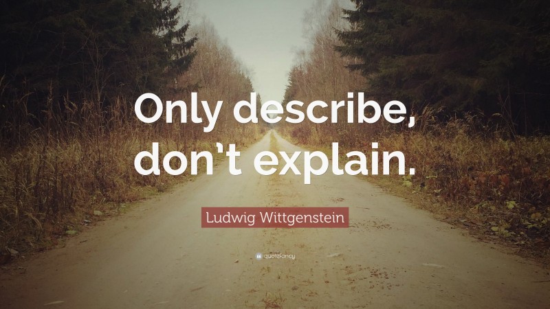 Ludwig Wittgenstein Quote: “Only describe, don’t explain.”