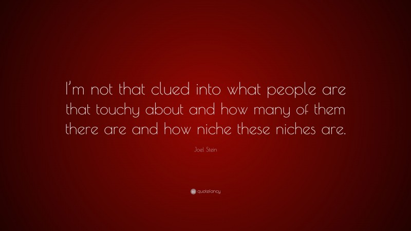 Joel Stein Quote: “I’m not that clued into what people are that touchy about and how many of them there are and how niche these niches are.”