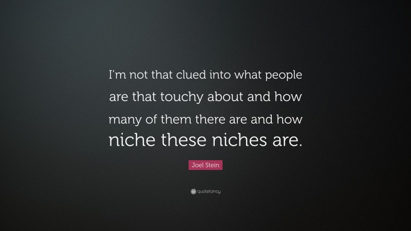 Joel Stein Quote: “I’m not that clued into what people are that touchy about and how many of them there are and how niche these niches are.”