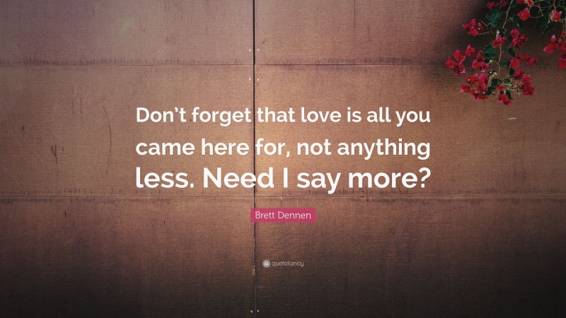 Brett Dennen Quote: “Don’t forget that love is all you came here for, not anything less. Need I say more?”
