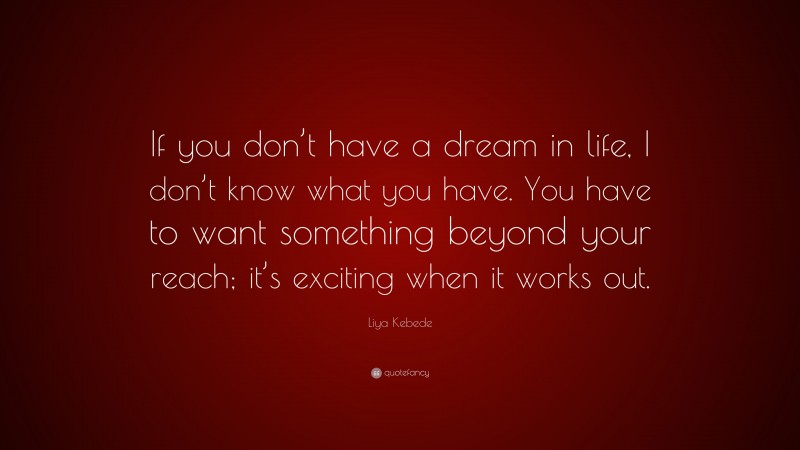 Liya Kebede Quote: “If you don’t have a dream in life, I don’t know what you have. You have to want something beyond your reach; it’s exciting when it works out.”