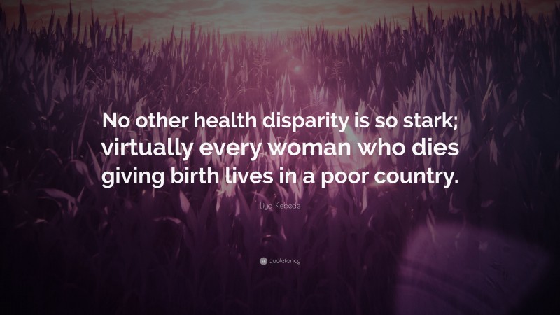Liya Kebede Quote: “No other health disparity is so stark; virtually every woman who dies giving birth lives in a poor country.”